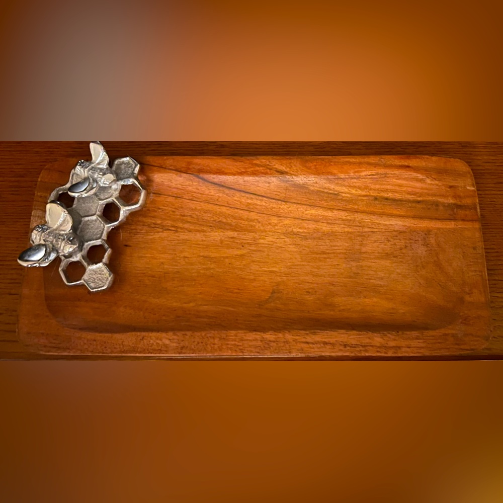 Wooden tray with bee accents